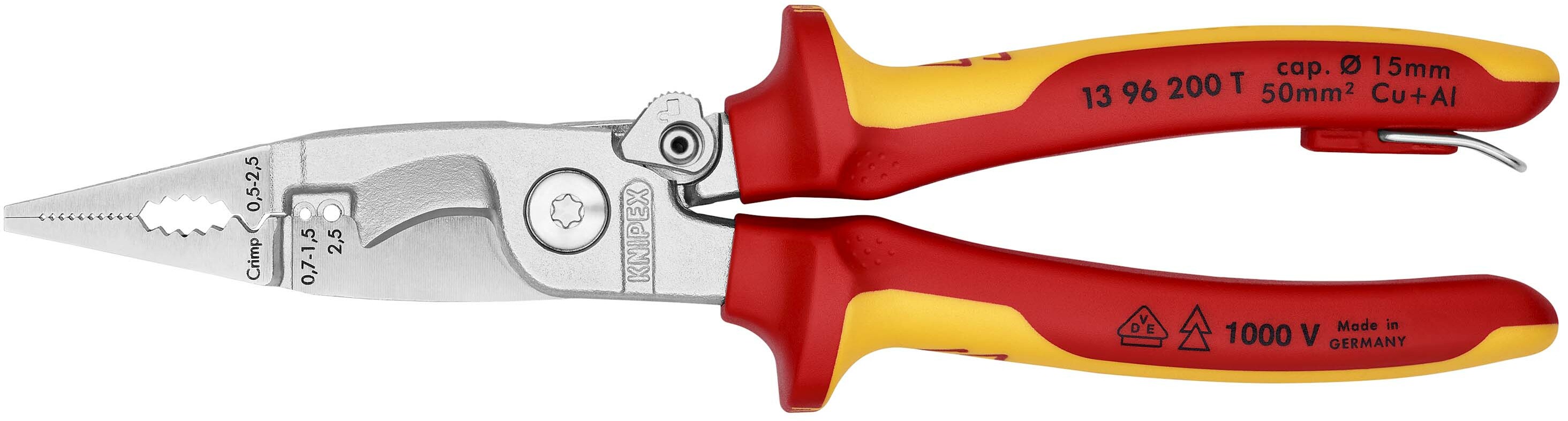 KNIPEX 26 26 200 T platspitse tang met zijsnijder (telefoontang) VDE geïsoleerd met