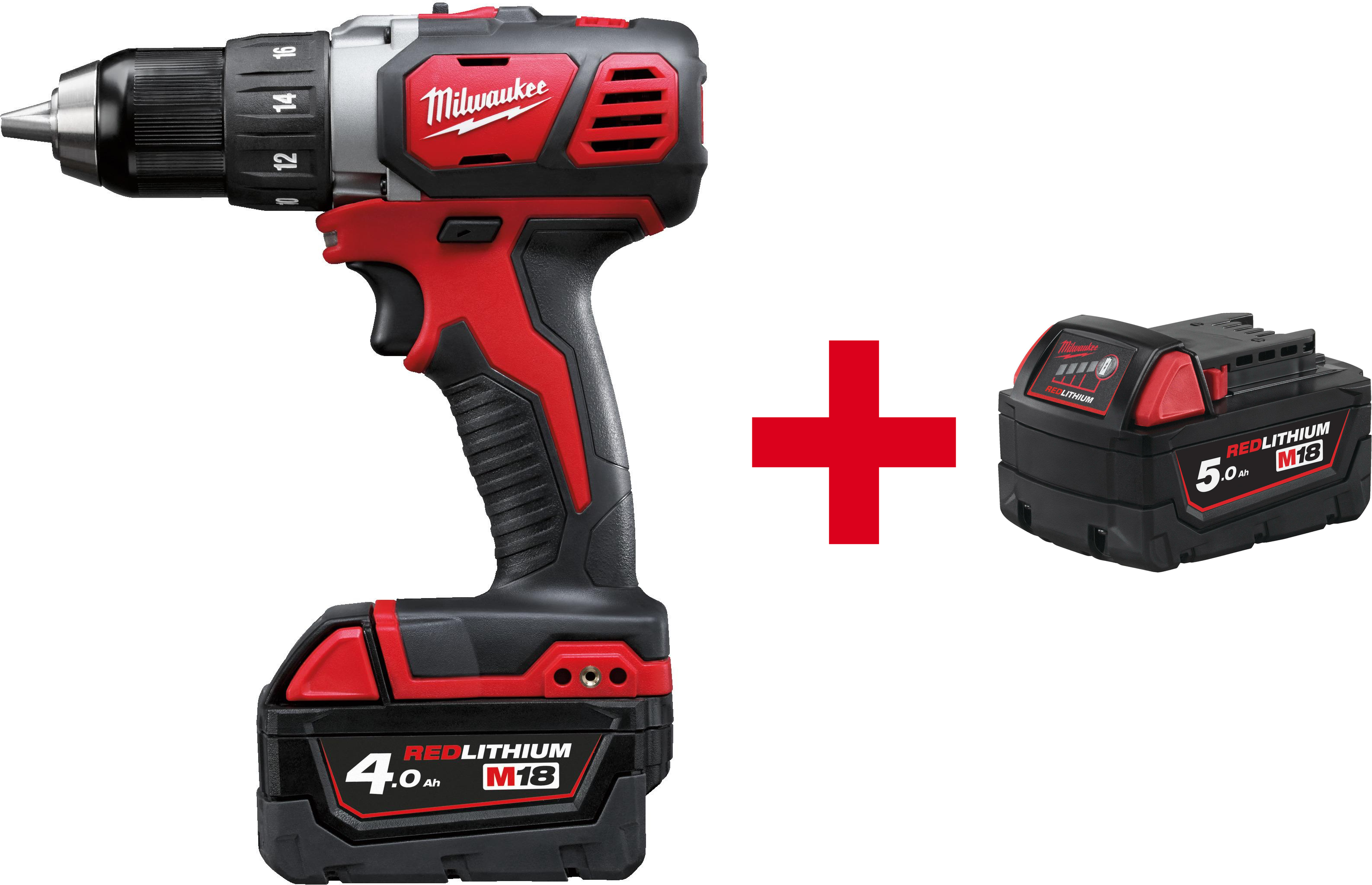 MILWAUKEE M18 BDD-402C compact cordless drill in transport case (2x 4.0Ah battery + charger) - 4933443565