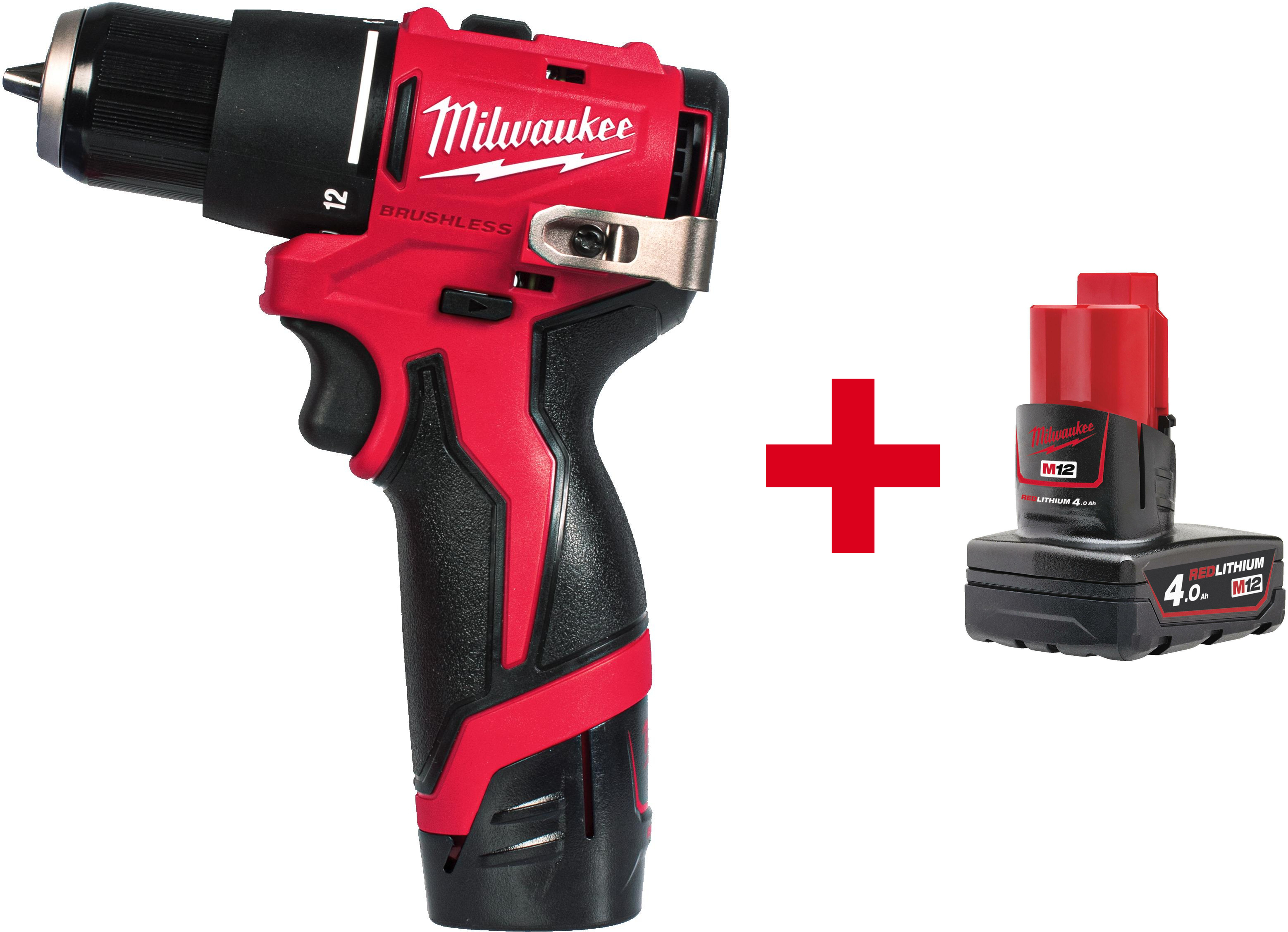 MILWAUKEE M12 BLPDRC-202C Brushless compacte accu-klopboorschroefmachine in koffer (2x 2,0Ah accu + lader) - 4933500422