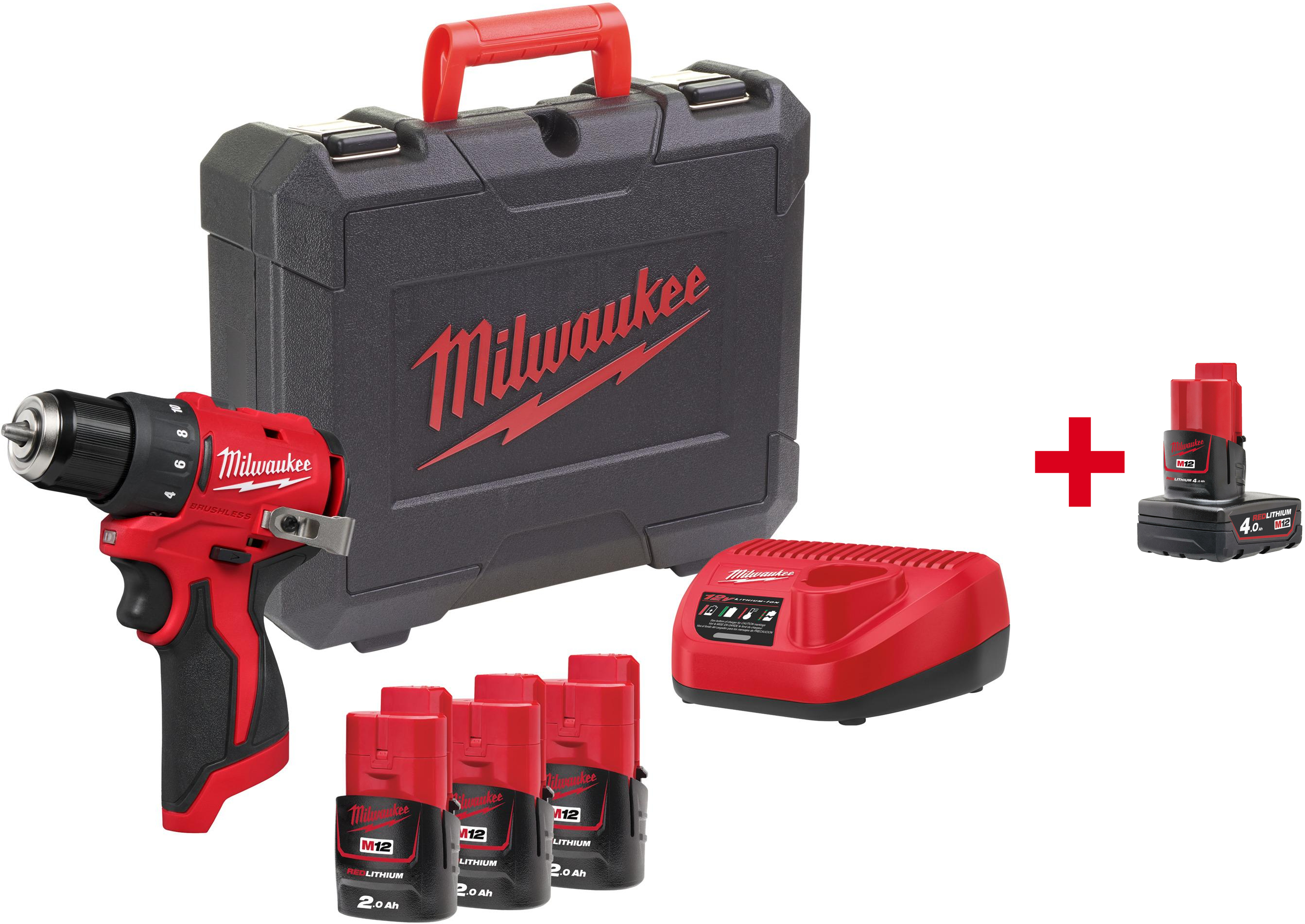 MILWAUKEE M12 BLDDRC-203C cordless drill driver 40Nm in case (3x 2.0Ah battery + charger) - 4933499685