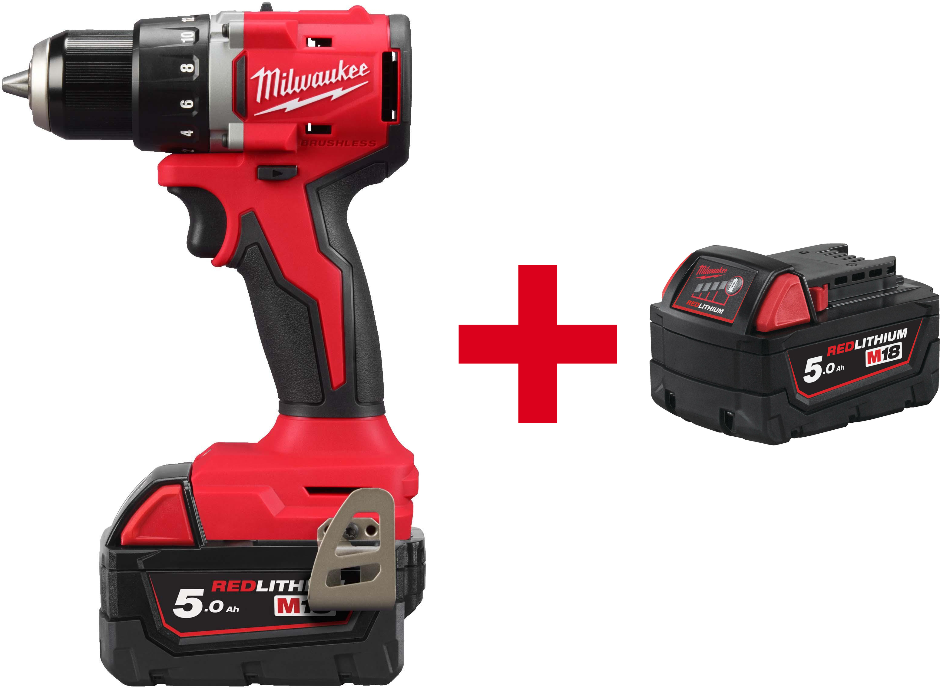 MILWAUKEE M18 BLDDRC-502C compacte borstelloze accu-schroefboormachine in transportkoffer (2x 5,0Ah accu + lader) - 4933492835