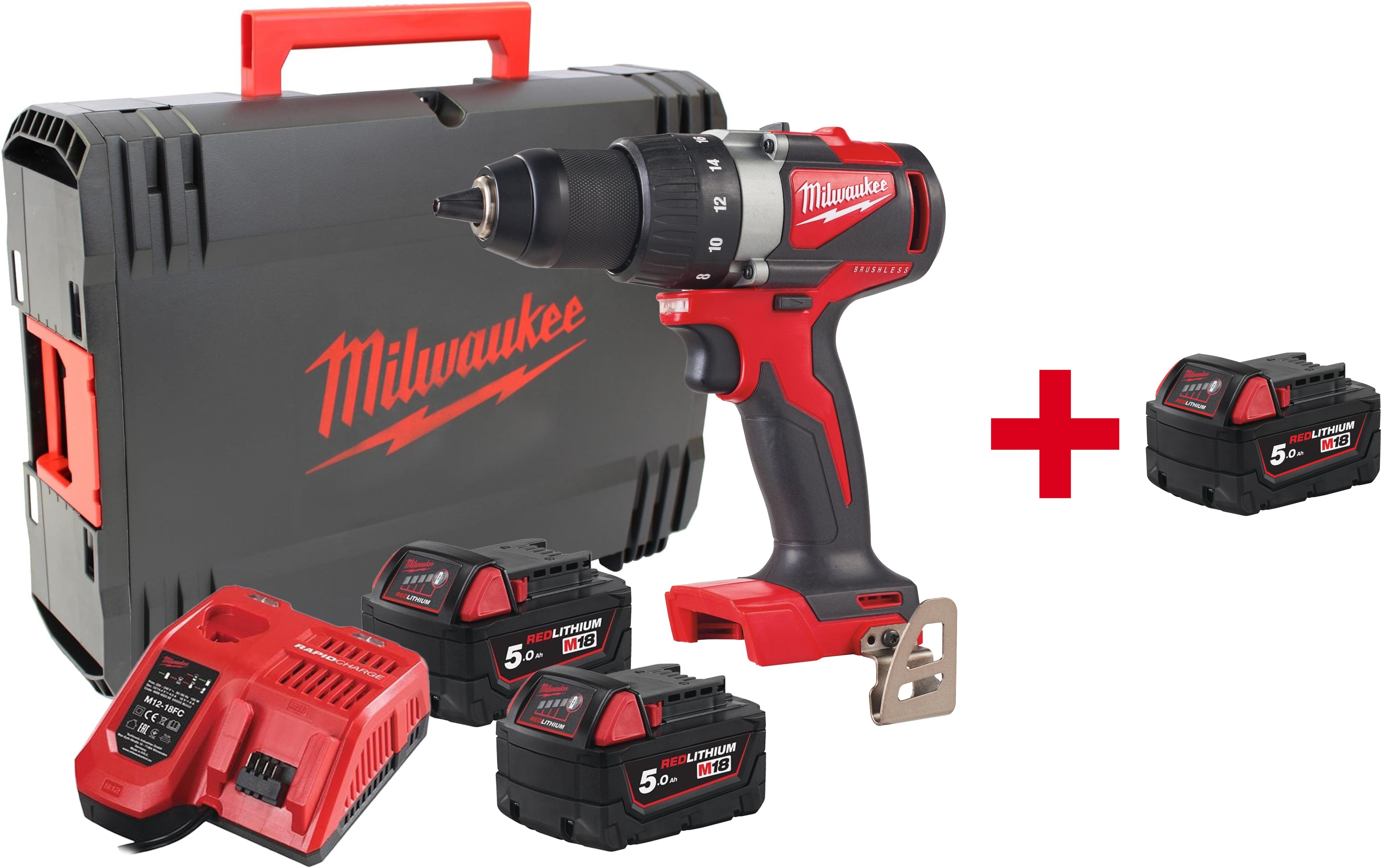 MILWAUKEE M18 BLDD2-502X carbonless cordless drill driver in HD Box (2x 5.0Ah battery + charger) - 4933464515