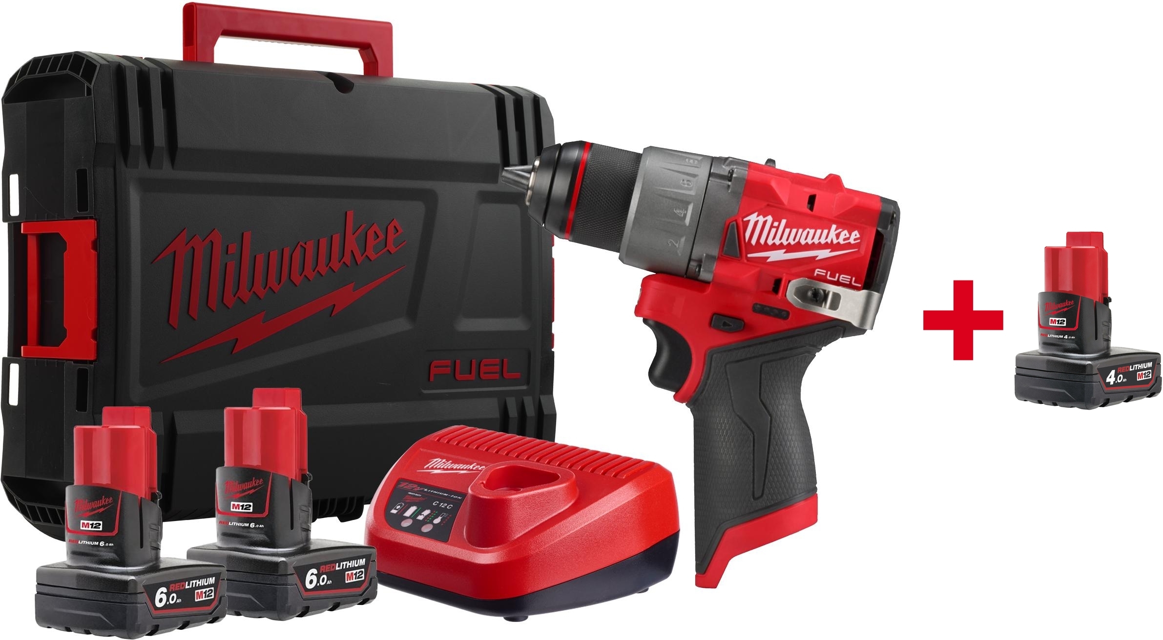 MILWAUKEE M12 FDD2-602X FUEL subcompacte accu-schroefboormachine in HD Box (2x 6,0Ah accu + lader) - 4933479875