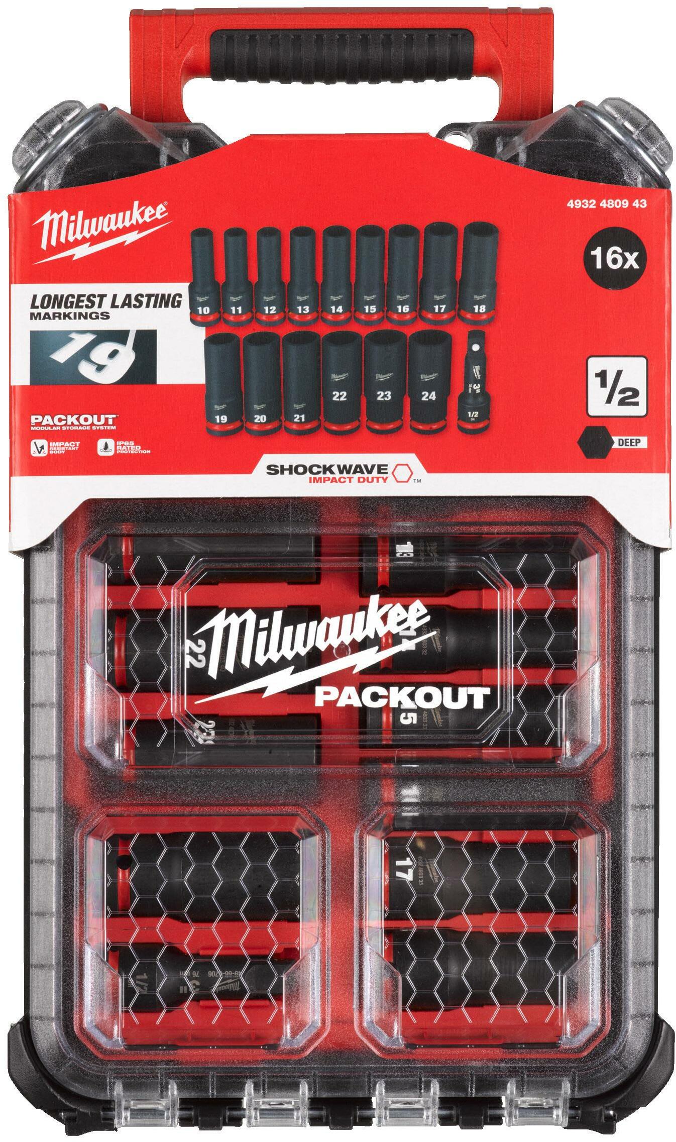 Milwaukee 1/2 Packout impact socket set - 16 pc Doppenset PACKOUT™ SHOCKWAVE™ 1/2 lang (16-delig) - 4932480943