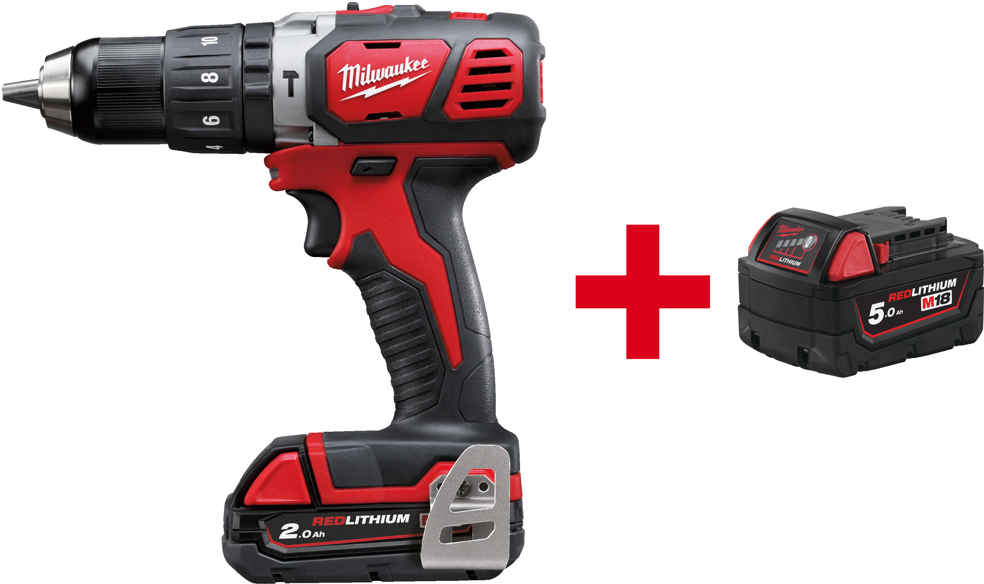 MILWAUKEE M18 BPD-202C marteau perforateur sans fil compact dans une mallette de transport (2x 2.0Ah batterie + chargeur) - 4933443515