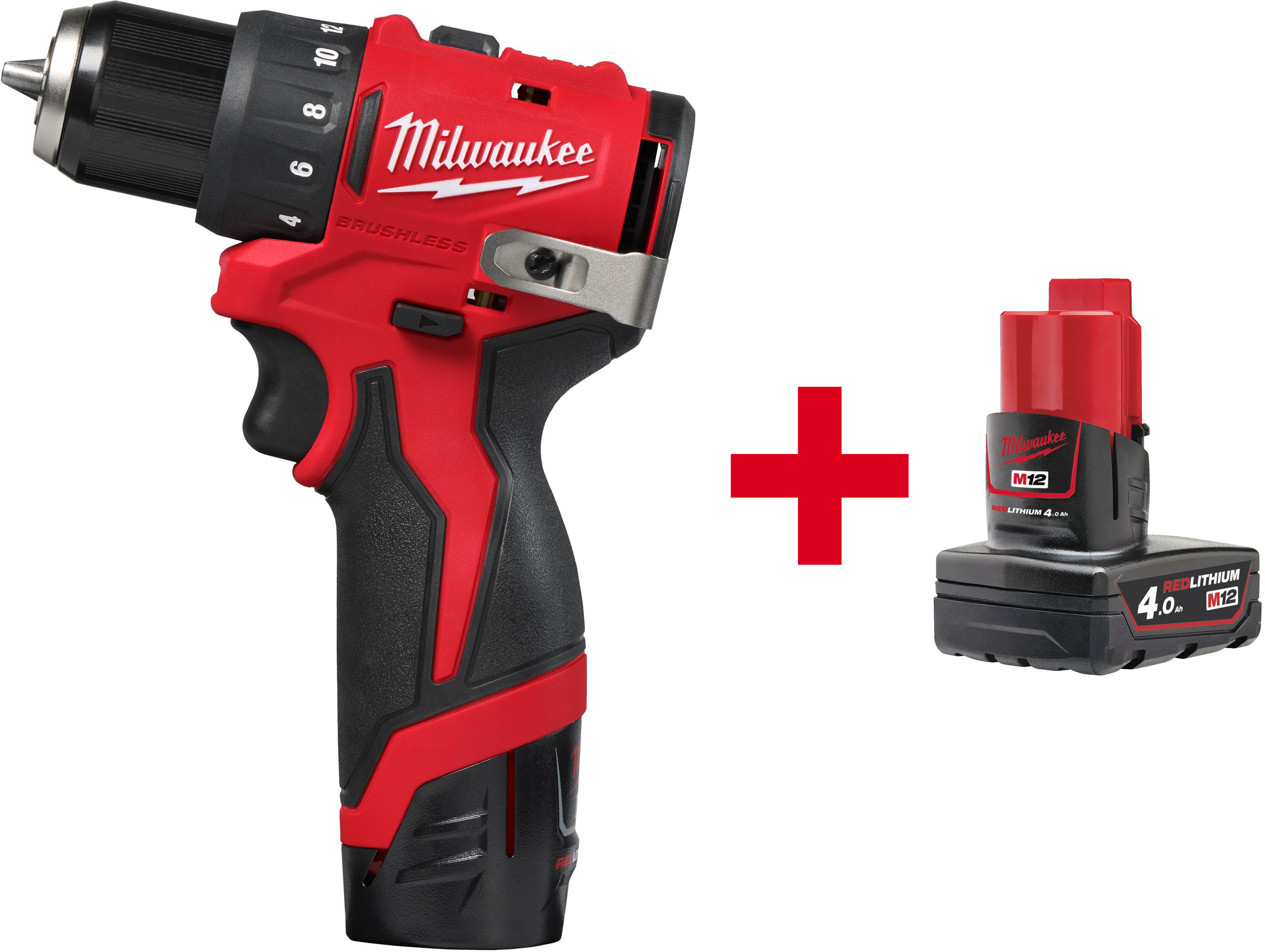 MILWAUKEE M12 BLDDRC-202C cordless drill driver 40Nm in case (2x 2.0Ah battery + charger) - 4933499686