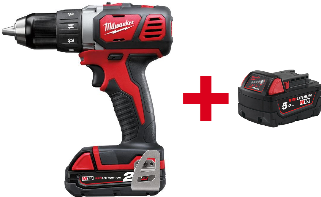 MILWAUKEE M18 BDD-202C compact cordless drill in transport case (2x 2.0Ah battery + charger) - 4933443555