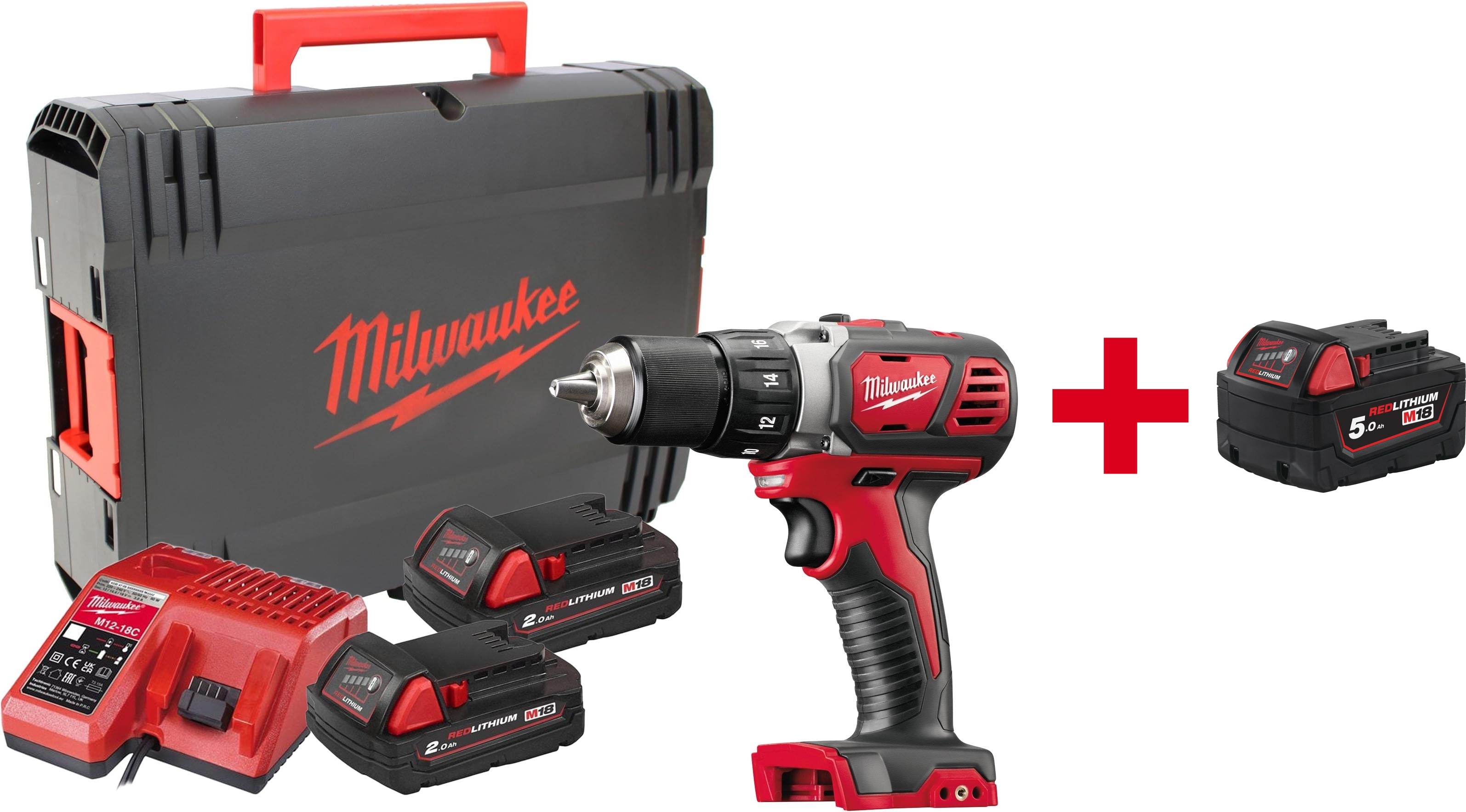 MILWAUKEE M18 BDD-202X perceuse-visseuse compacte sans fil en HD Box (2x 2.0Ah batterie + chargeur) - 4933446195