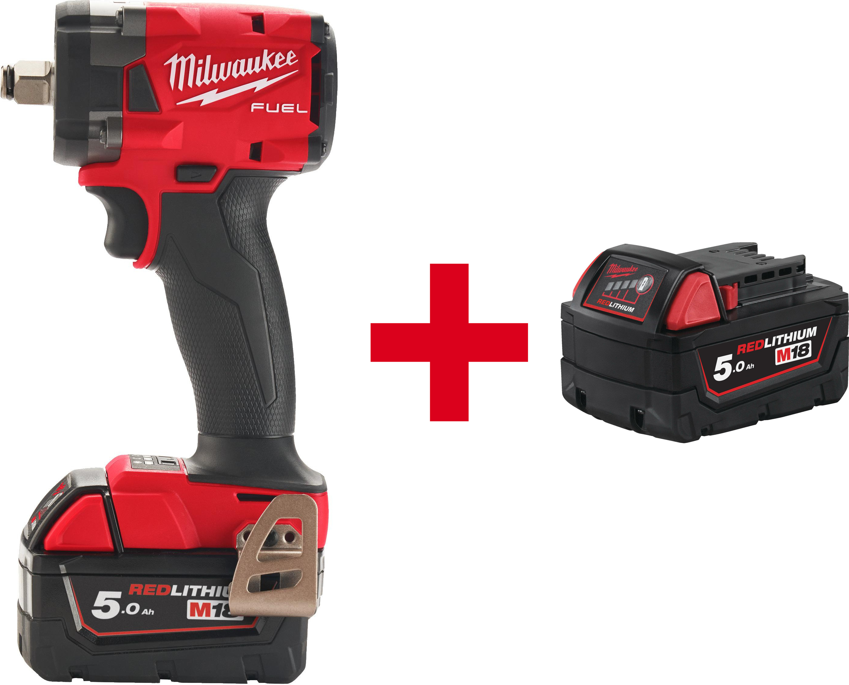 MILWAUKEE M18 FIW2F12-502X Clé à chocs compacte sans fil FUEL 1/2" avec bague de frottement en HD Box (2x batterie 5.0Ah + chargeur) - 4933478444